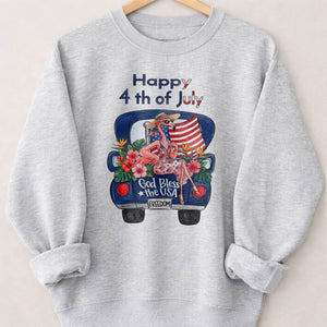 Happy 4th of July God Bless The USA Flamingo Truck Patriotic Shirt - FlamingoAholic