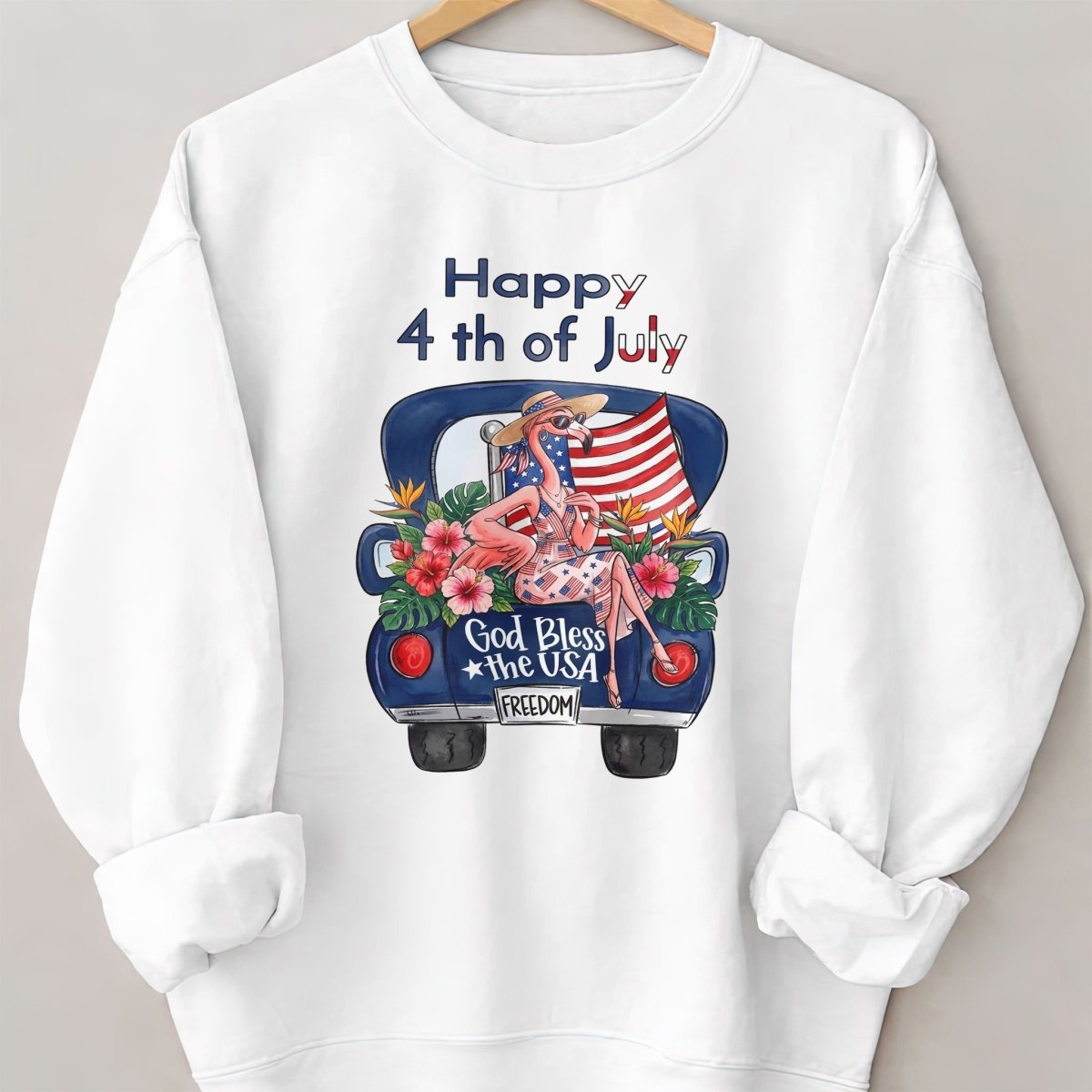 Happy 4th of July God Bless The USA Flamingo Truck Patriotic Shirt - FlamingoAholic