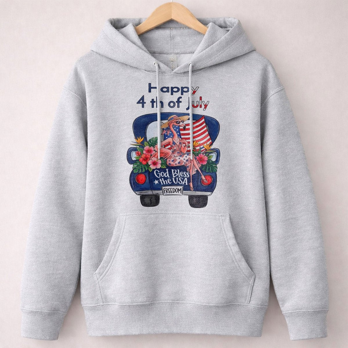 Happy 4th of July God Bless The USA Flamingo Truck Patriotic Shirt - FlamingoAholic