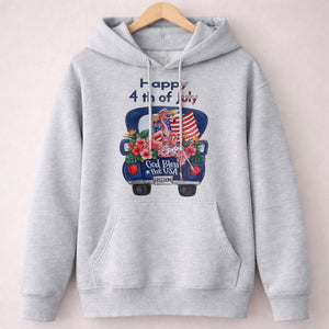 Happy 4th of July God Bless The USA Flamingo Truck Patriotic Shirt - FlamingoAholic