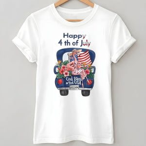 Happy 4th of July God Bless The USA Flamingo Truck Patriotic Shirt - FlamingoAholic