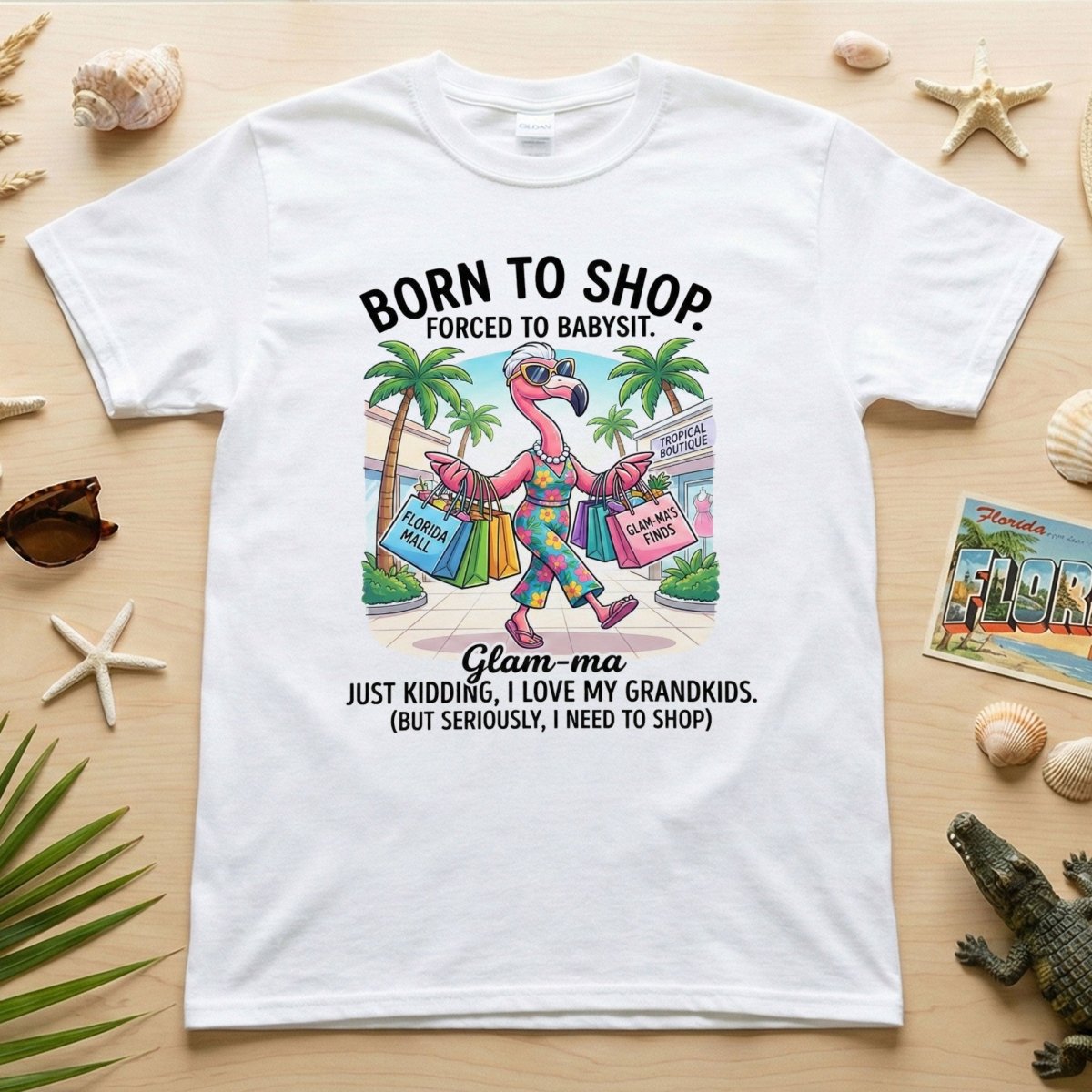 Hilarious Flamingo Glam - ma Shopping T-Shirt - Funny Grandma Gift Idea - FlamingoAholic