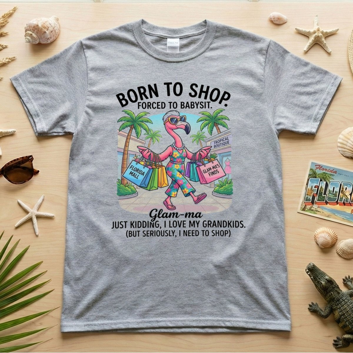 Hilarious Flamingo Glam - ma Shopping T-Shirt - Funny Grandma Gift Idea - FlamingoAholic