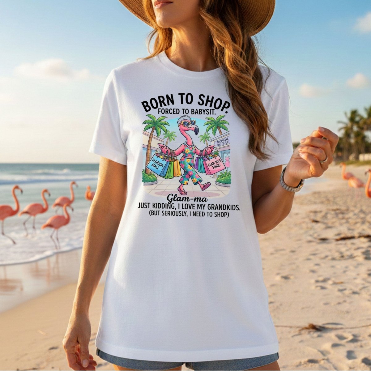 Hilarious Flamingo Glam - ma Shopping T-Shirt - Funny Grandma Gift Idea - FlamingoAholic