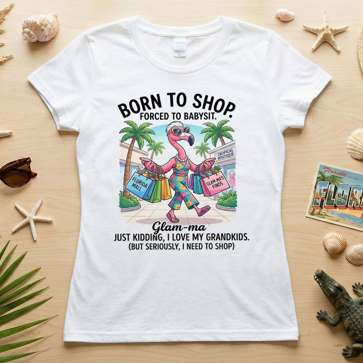 Hilarious Flamingo Glam - ma Shopping T-Shirt - Funny Grandma Gift Idea - FlamingoAholic