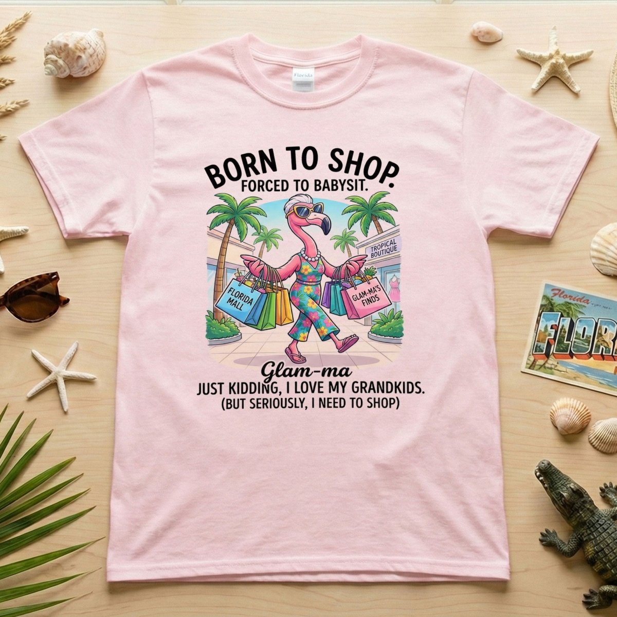 Hilarious Flamingo Glam - ma Shopping T-Shirt - Funny Grandma Gift Idea - FlamingoAholic