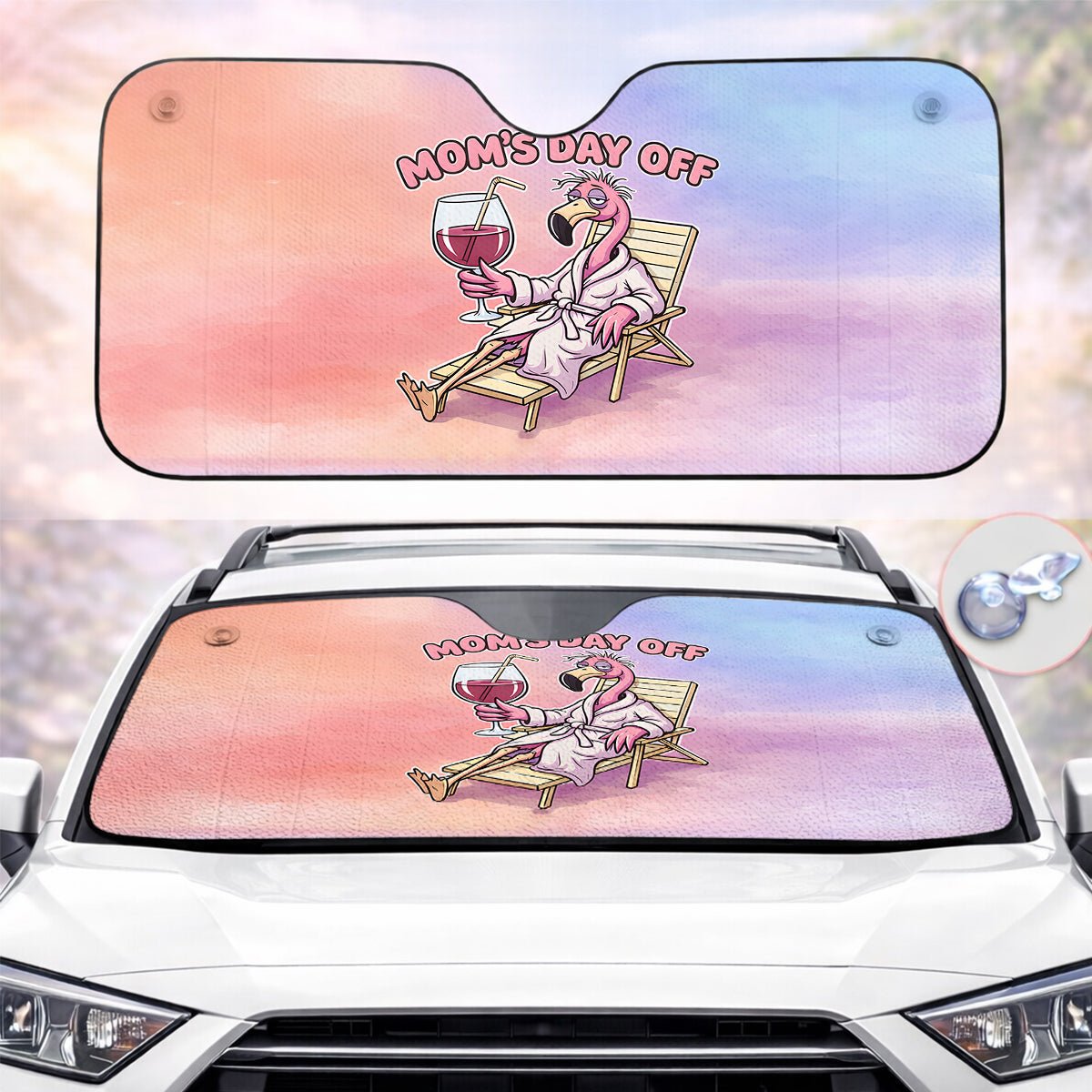 Hilarious Flamingo "Mom's Day Off" Car Sun Shade - Premium Auto Windshield Protector Gift - FlamingoAholic