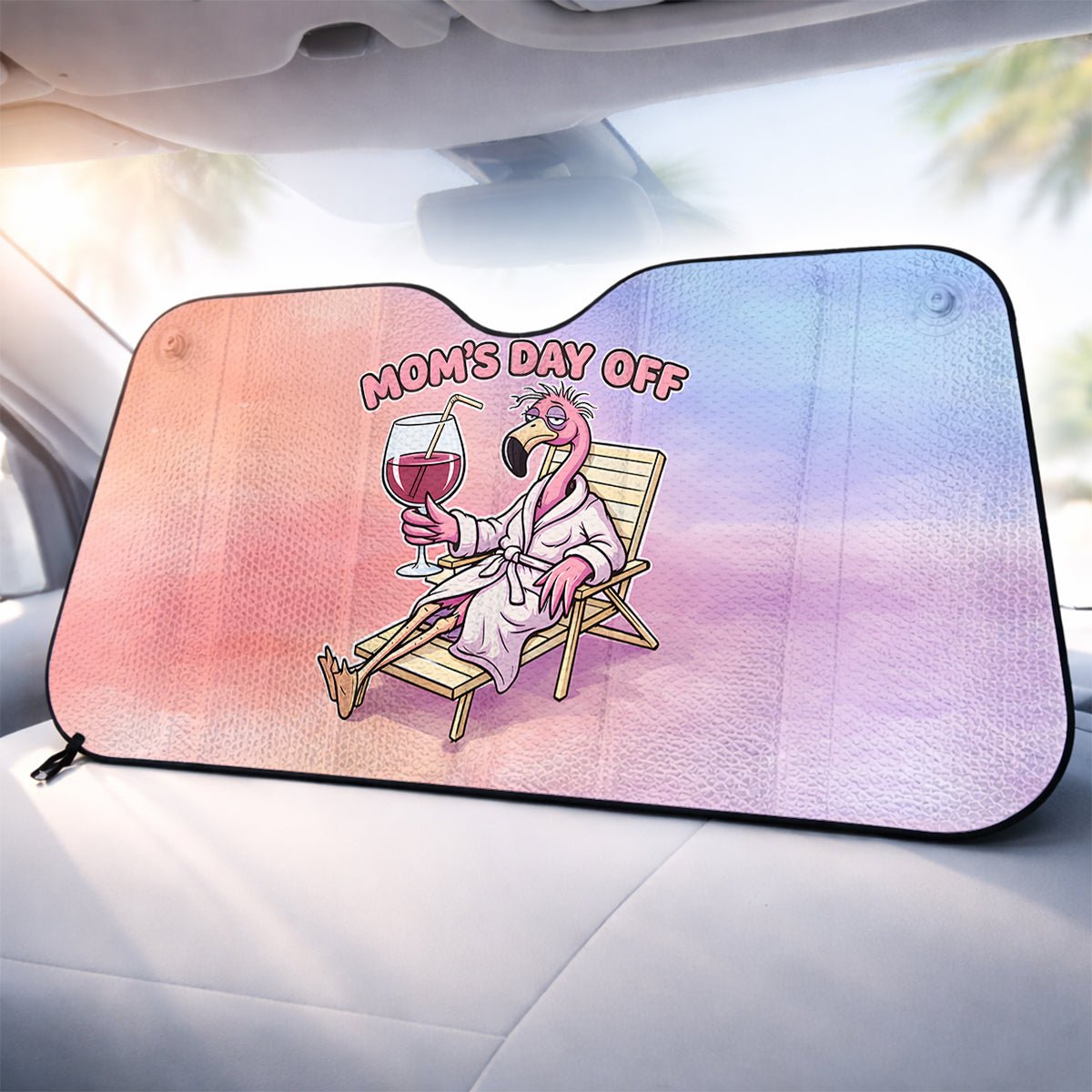 Hilarious Flamingo "Mom's Day Off" Car Sun Shade - Premium Auto Windshield Protector Gift - FlamingoAholic