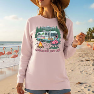 Hilarious Flamingo RV Camping T-Shirt - "Camping Hair, Don't Care" Trip Tee - FlamingoAholic