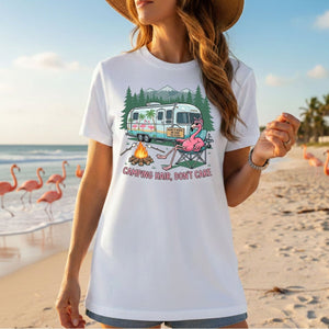 Hilarious Flamingo RV Camping T-Shirt - "Camping Hair, Don't Care" Trip Tee - FlamingoAholic