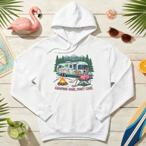 Hilarious Flamingo RV Camping T-Shirt - "Camping Hair, Don't Care" Trip Tee - FlamingoAholic