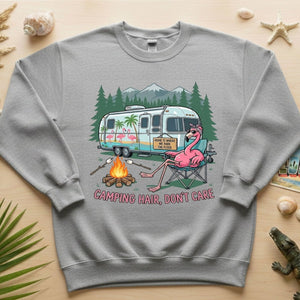 Hilarious Flamingo RV Camping T-Shirt - "Camping Hair, Don't Care" Trip Tee - FlamingoAholic