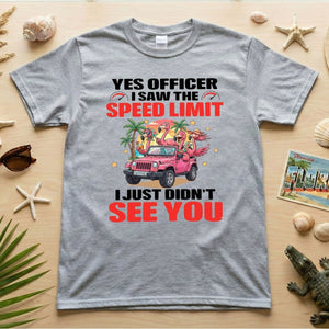 Hilarious Flamingo Speeding T-Shirt - Sarcastic Tropical Jeep Graphic Tee - FlamingoAholic