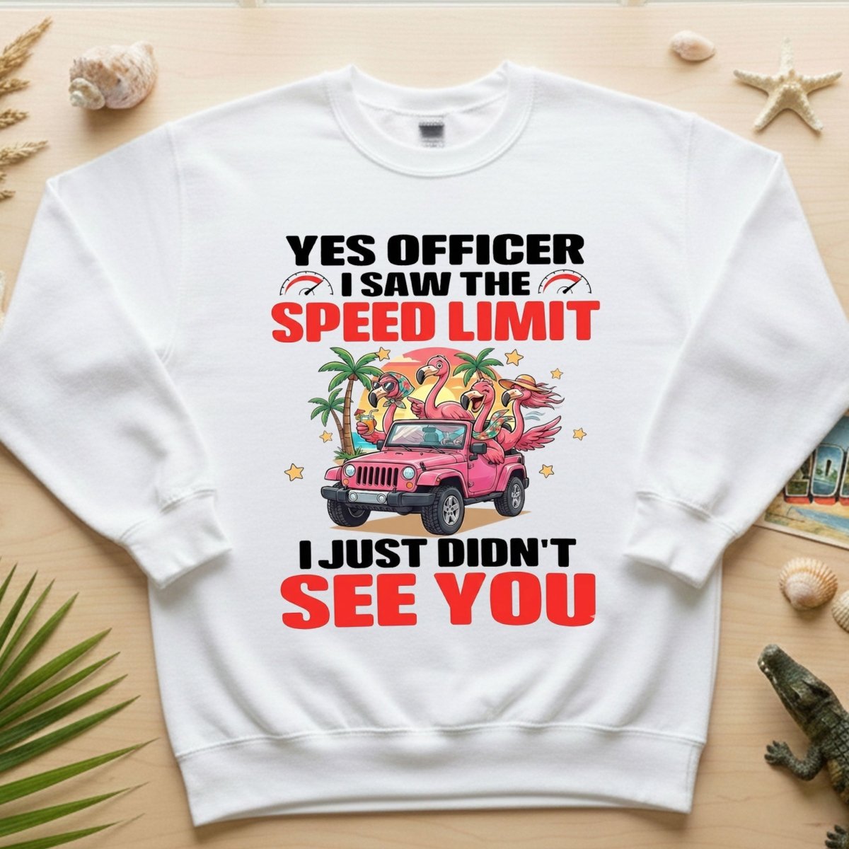 Hilarious Flamingo Speeding T-Shirt - Sarcastic Tropical Jeep Graphic Tee - FlamingoAholic