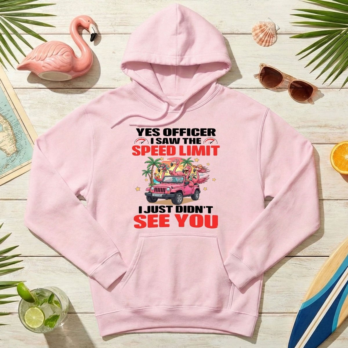 Hilarious Flamingo Speeding T-Shirt - Sarcastic Tropical Jeep Graphic Tee - FlamingoAholic