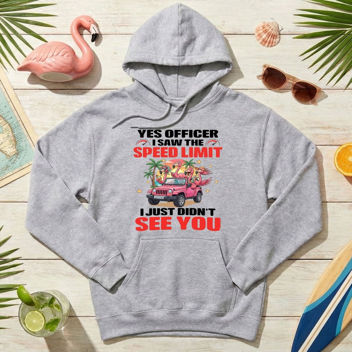 Hilarious Flamingo Speeding T-Shirt - Sarcastic Tropical Jeep Graphic Tee - FlamingoAholic