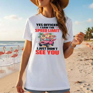 Hilarious Flamingo Speeding T-Shirt - Sarcastic Tropical Jeep Graphic Tee - FlamingoAholic