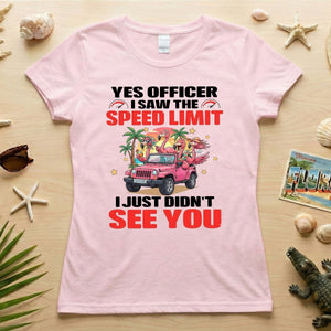 Hilarious Flamingo Speeding T-Shirt - Sarcastic Tropical Jeep Graphic Tee - FlamingoAholic