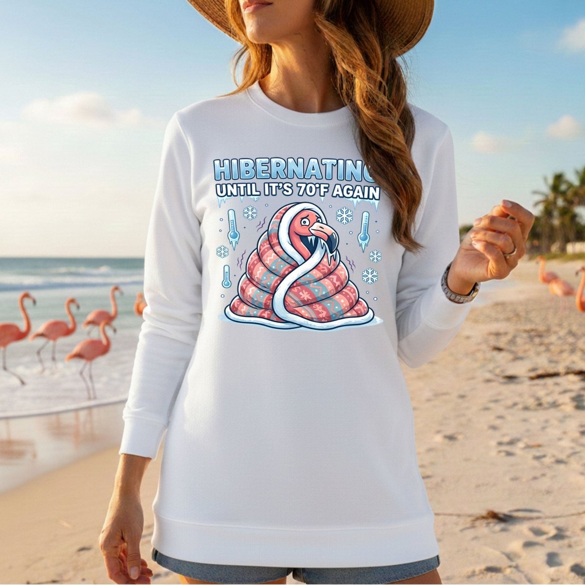 Hilarious Hibernating Flamingo Shirt - Waiting for 70°F Weather Again - FlamingoAholic