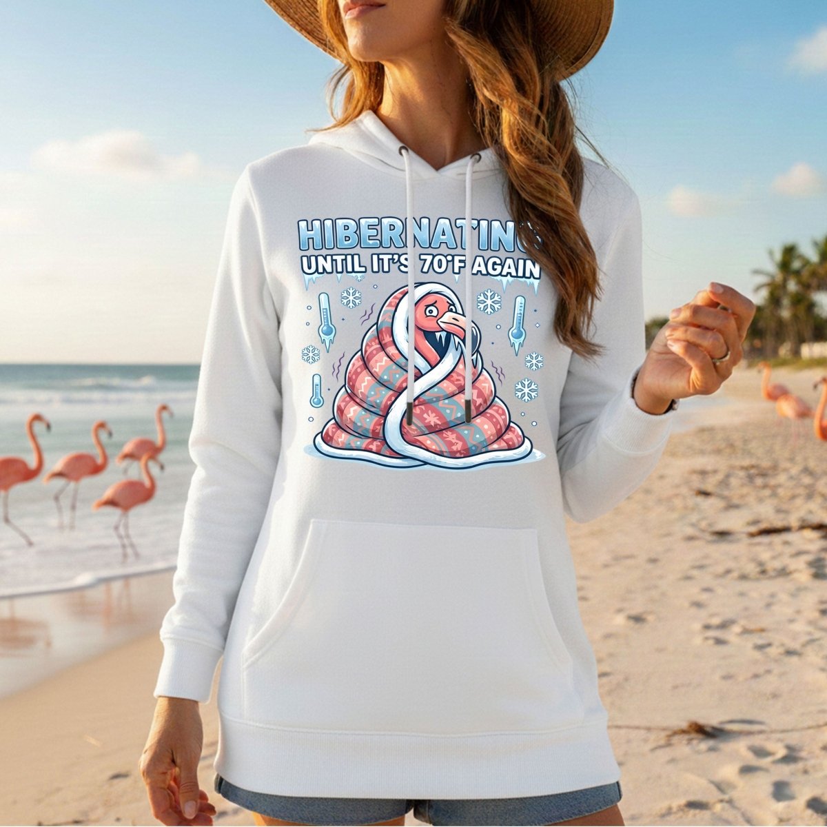 Hilarious Hibernating Flamingo Shirt - Waiting for 70°F Weather Again - FlamingoAholic
