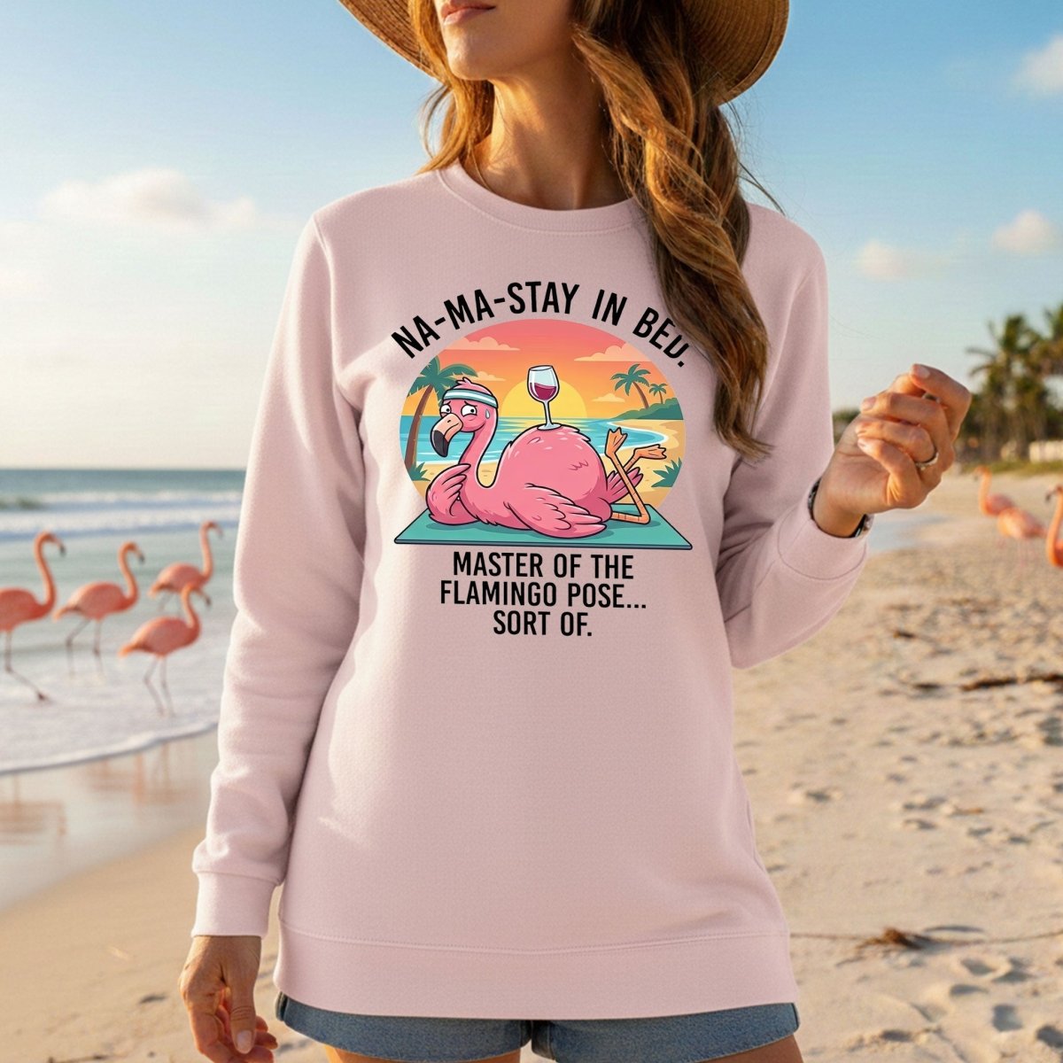 Hilarious "Na - Ma - Stay in Bed" Flamingo Yoga Shirt - Funny Self - Care Graphic Tee for Women - FlamingoAholic