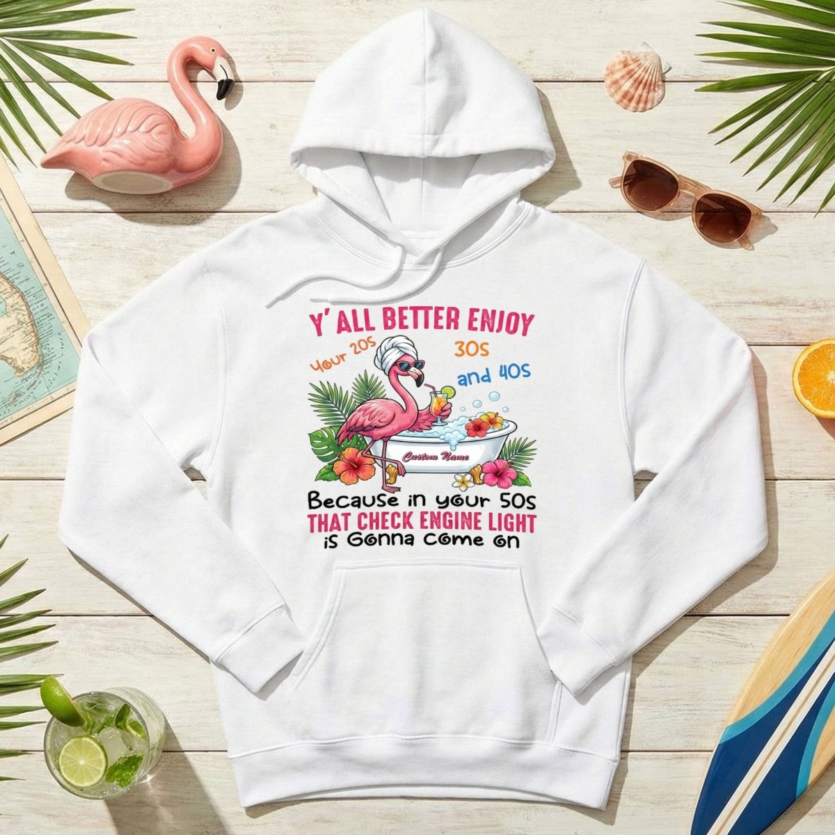 Hilarious Personalized 50th Birthday Flamingo Shirt - Check Engine Light Humor Gift for Her - FlamingoAholic