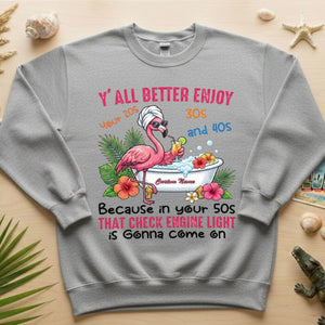 Hilarious Personalized 50th Birthday Flamingo Shirt - Check Engine Light Humor Gift for Her - FlamingoAholic