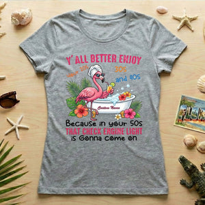 Hilarious Personalized 50th Birthday Flamingo Shirt - Check Engine Light Humor Gift for Her - FlamingoAholic
