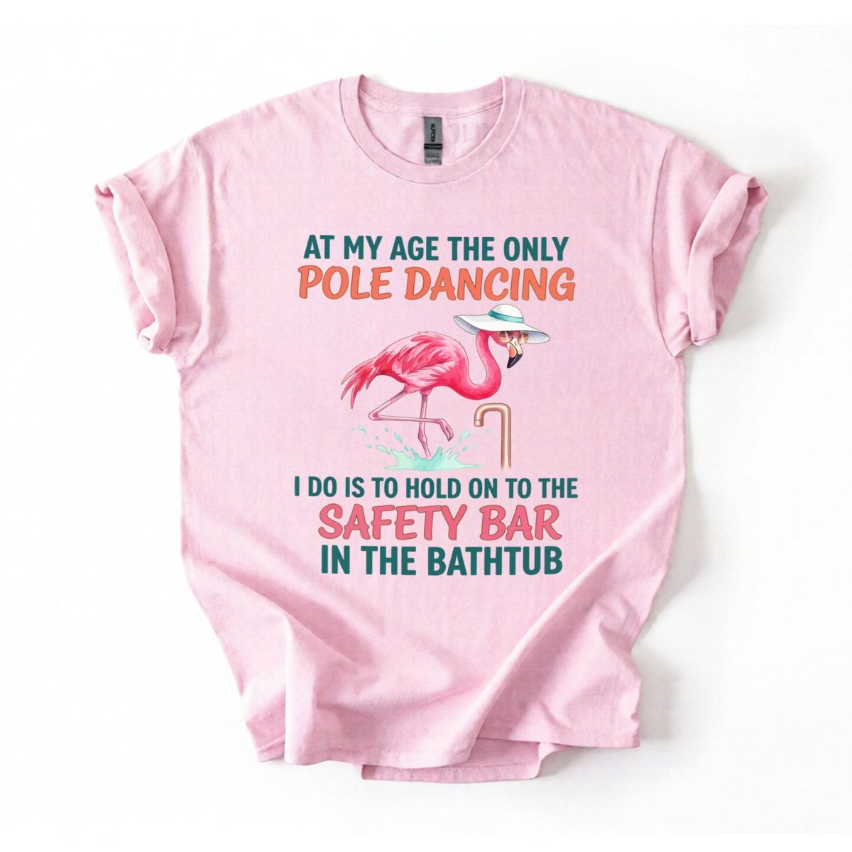 Hilarious Pole Dancing Flamingo T-Shirt - Funny Age Joke Gift for Women & Mom - FlamingoAholic