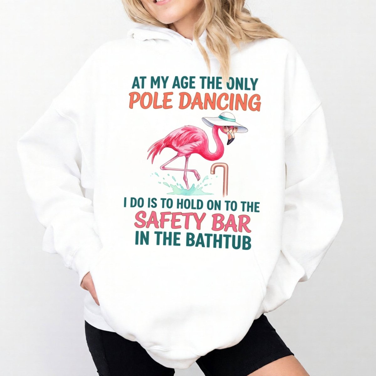 Hilarious Pole Dancing Flamingo T-Shirt - Funny Age Joke Gift for Women & Mom - FlamingoAholic