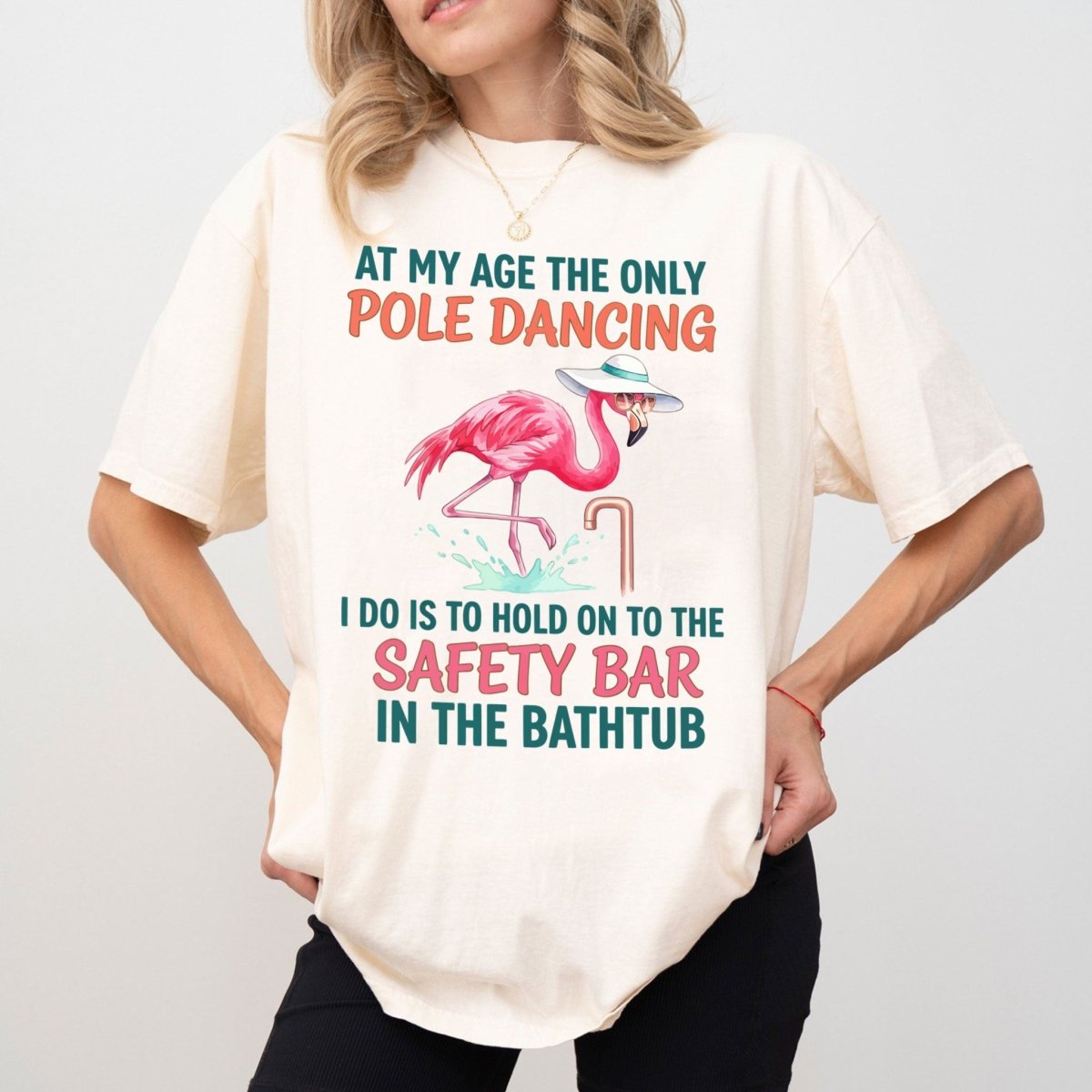 Hilarious Pole Dancing Flamingo T-Shirt - Funny Age Joke Gift for Women & Mom - FlamingoAholic