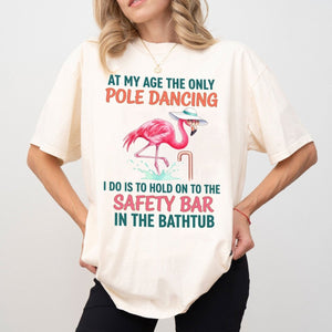 Hilarious Pole Dancing Flamingo T-Shirt - Funny Age Joke Gift for Women & Mom - FlamingoAholic