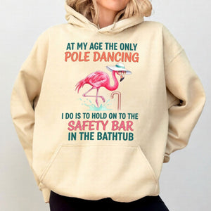 Hilarious Pole Dancing Flamingo T-Shirt - Funny Age Joke Gift for Women & Mom - FlamingoAholic
