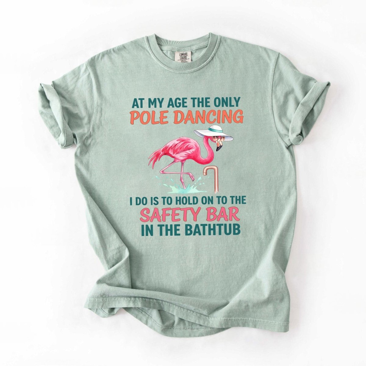 Hilarious Pole Dancing Flamingo T-Shirt - Funny Age Joke Gift for Women & Mom - FlamingoAholic