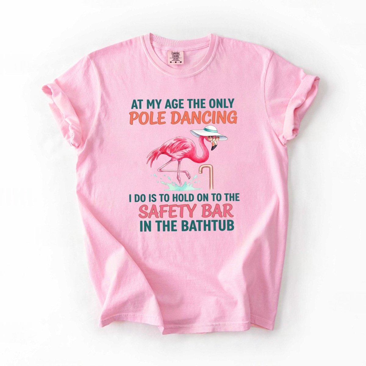 Hilarious Pole Dancing Flamingo T-Shirt - Funny Age Joke Gift for Women & Mom - FlamingoAholic
