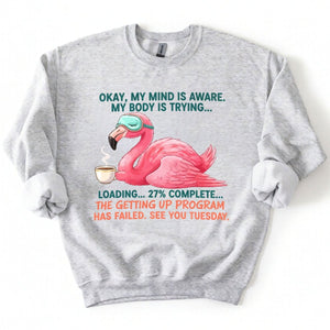 Hilarious Tired Flamingo Coffee T-Shirt - The Ultimate "Getting Up Program Failed" Tee - FlamingoAholic