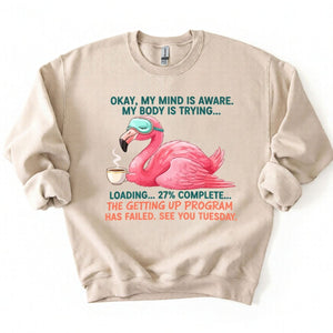 Hilarious Tired Flamingo Coffee T-Shirt - The Ultimate "Getting Up Program Failed" Tee - FlamingoAholic