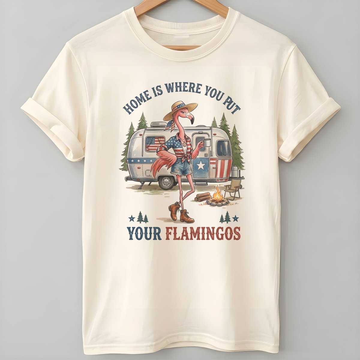 Home Is Where You Put Your Flamingos RV Camping Patriotic Shirt - FlamingoAholic