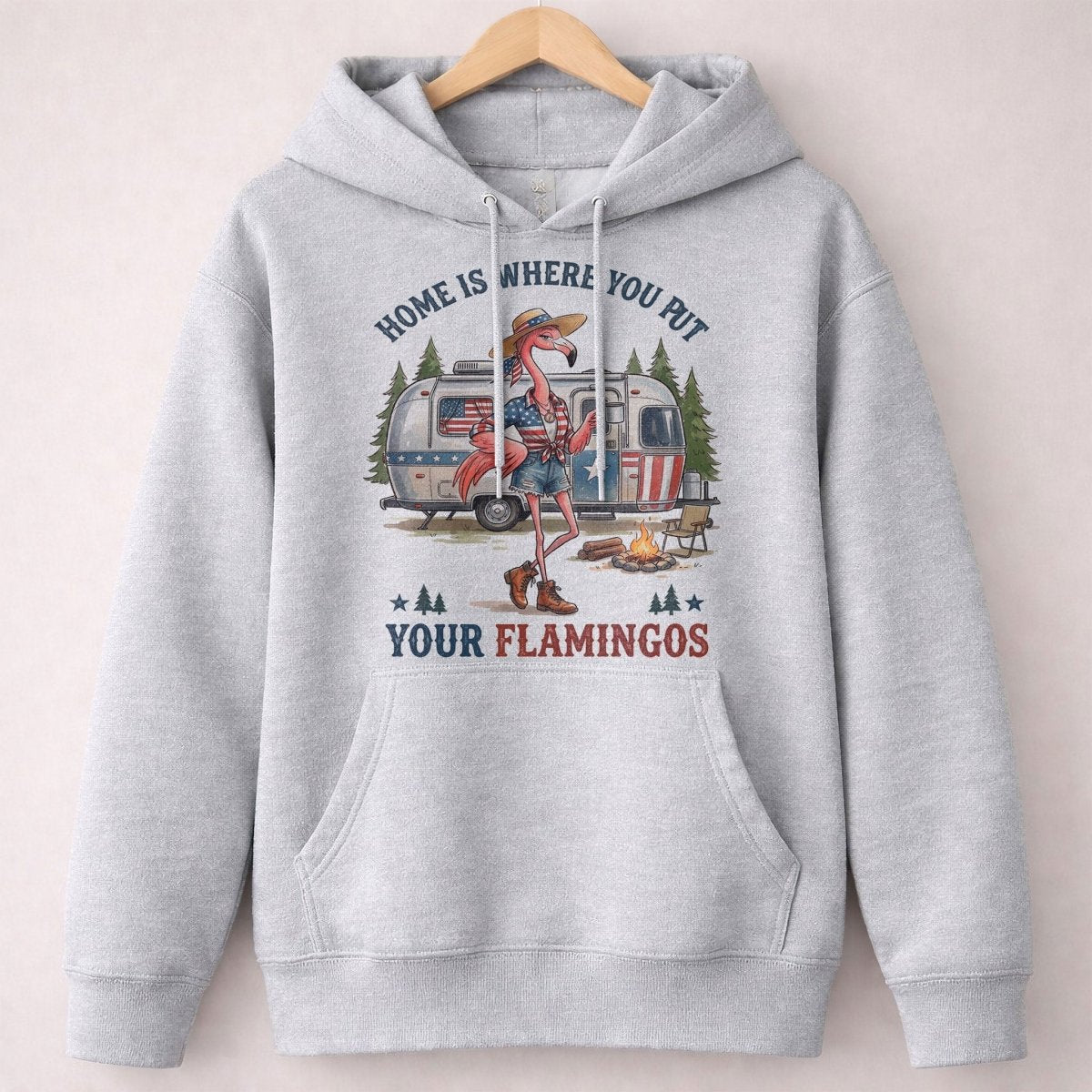Home Is Where You Put Your Flamingos RV Camping Patriotic Shirt - FlamingoAholic
