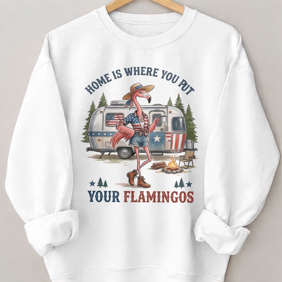 Home Is Where You Put Your Flamingos RV Camping Patriotic Shirt - FlamingoAholic