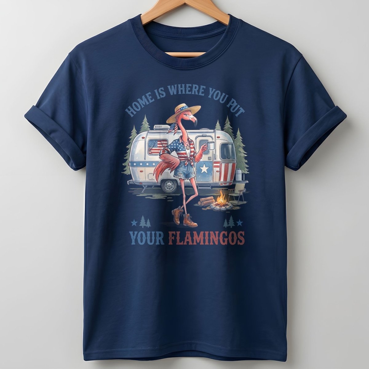 Home Is Where You Put Your Flamingos RV Camping Patriotic Shirt - FlamingoAholic