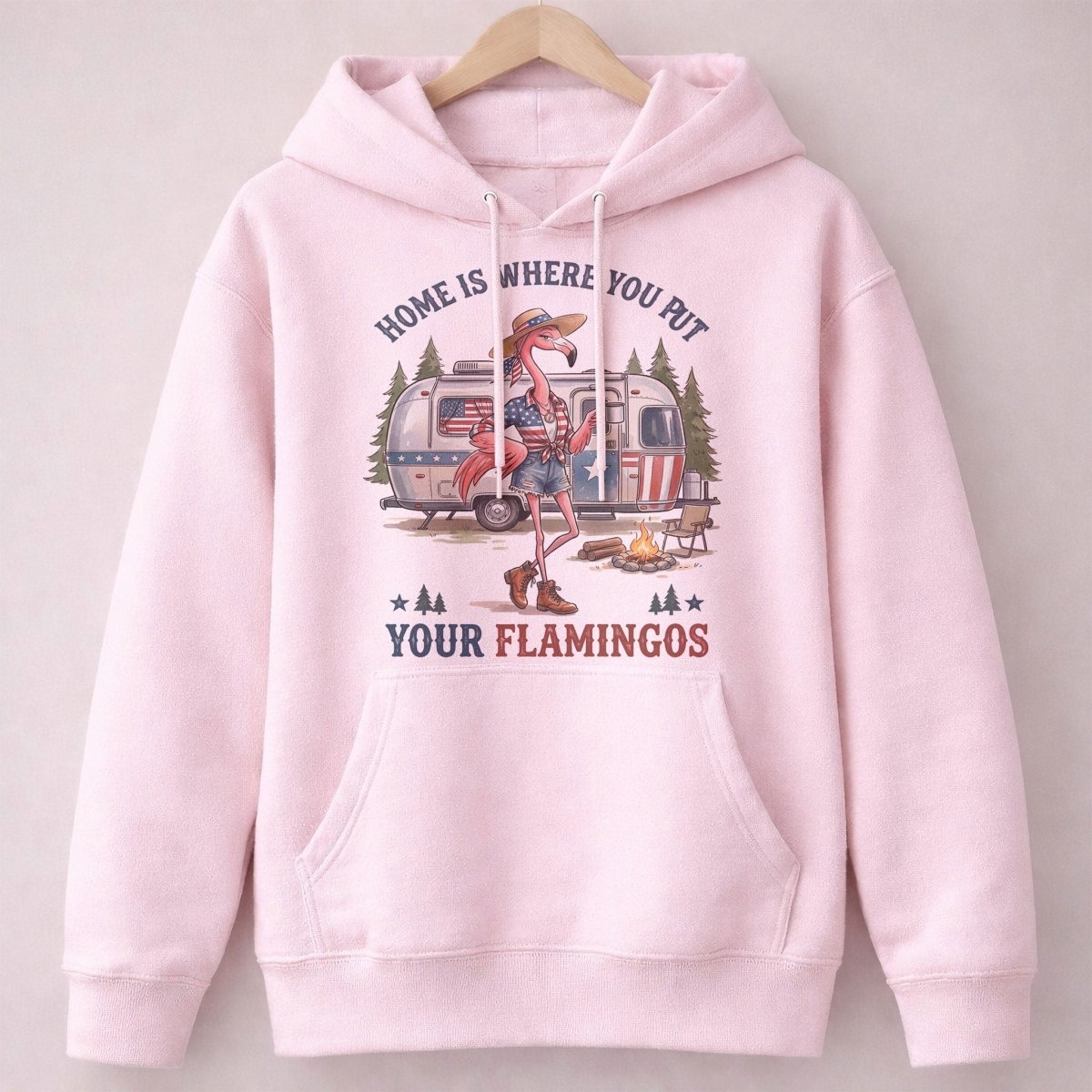 Home Is Where You Put Your Flamingos RV Camping Patriotic Shirt - FlamingoAholic