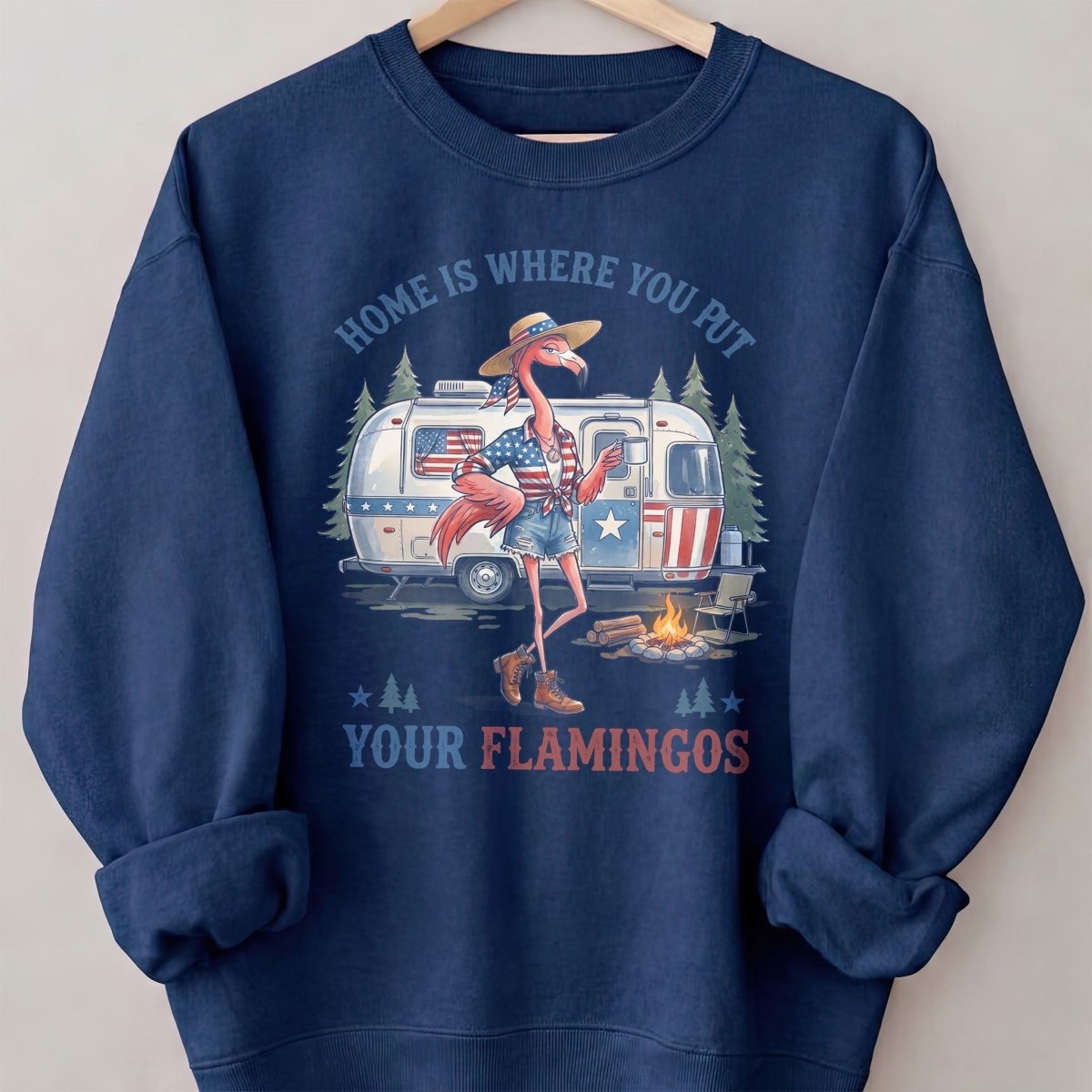 Home Is Where You Put Your Flamingos RV Camping Patriotic Shirt - FlamingoAholic