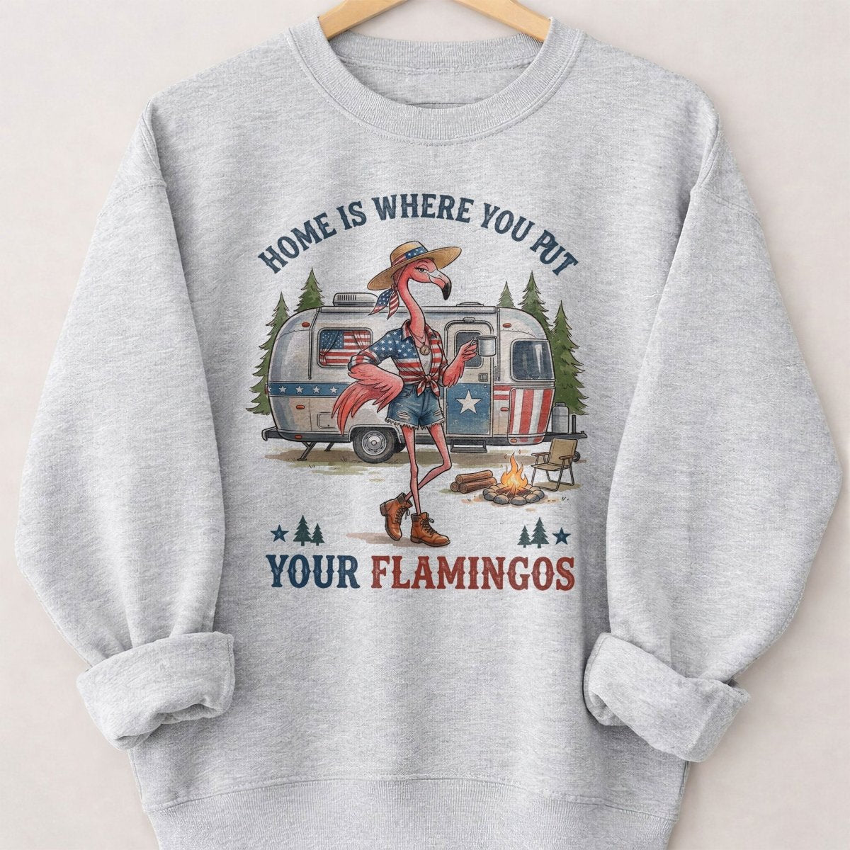 Home Is Where You Put Your Flamingos RV Camping Patriotic Shirt - FlamingoAholic