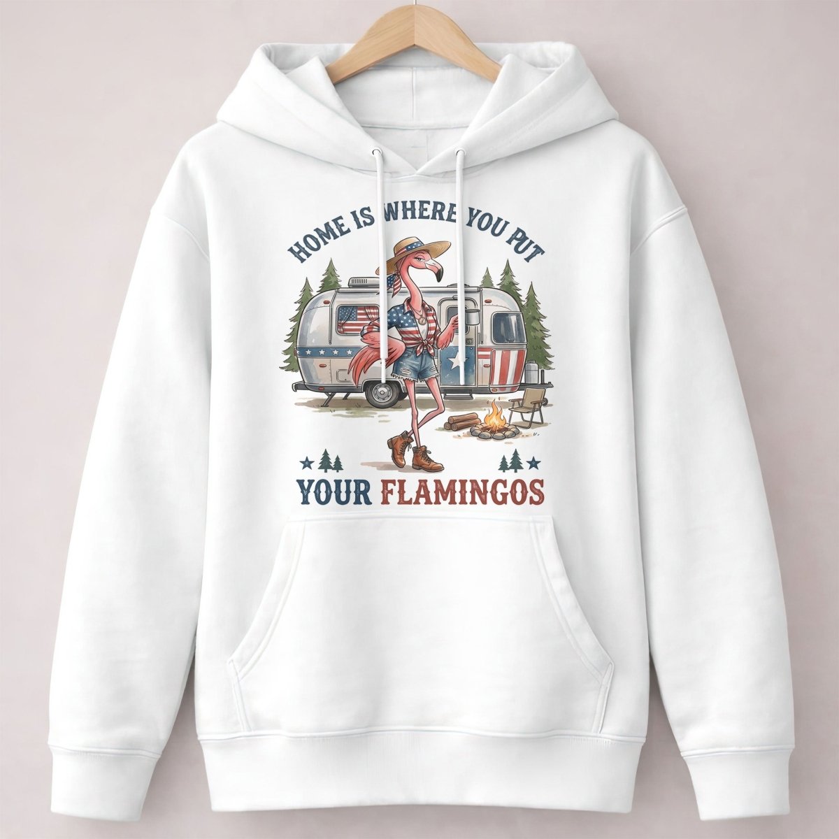 Home Is Where You Put Your Flamingos RV Camping Patriotic Shirt - FlamingoAholic