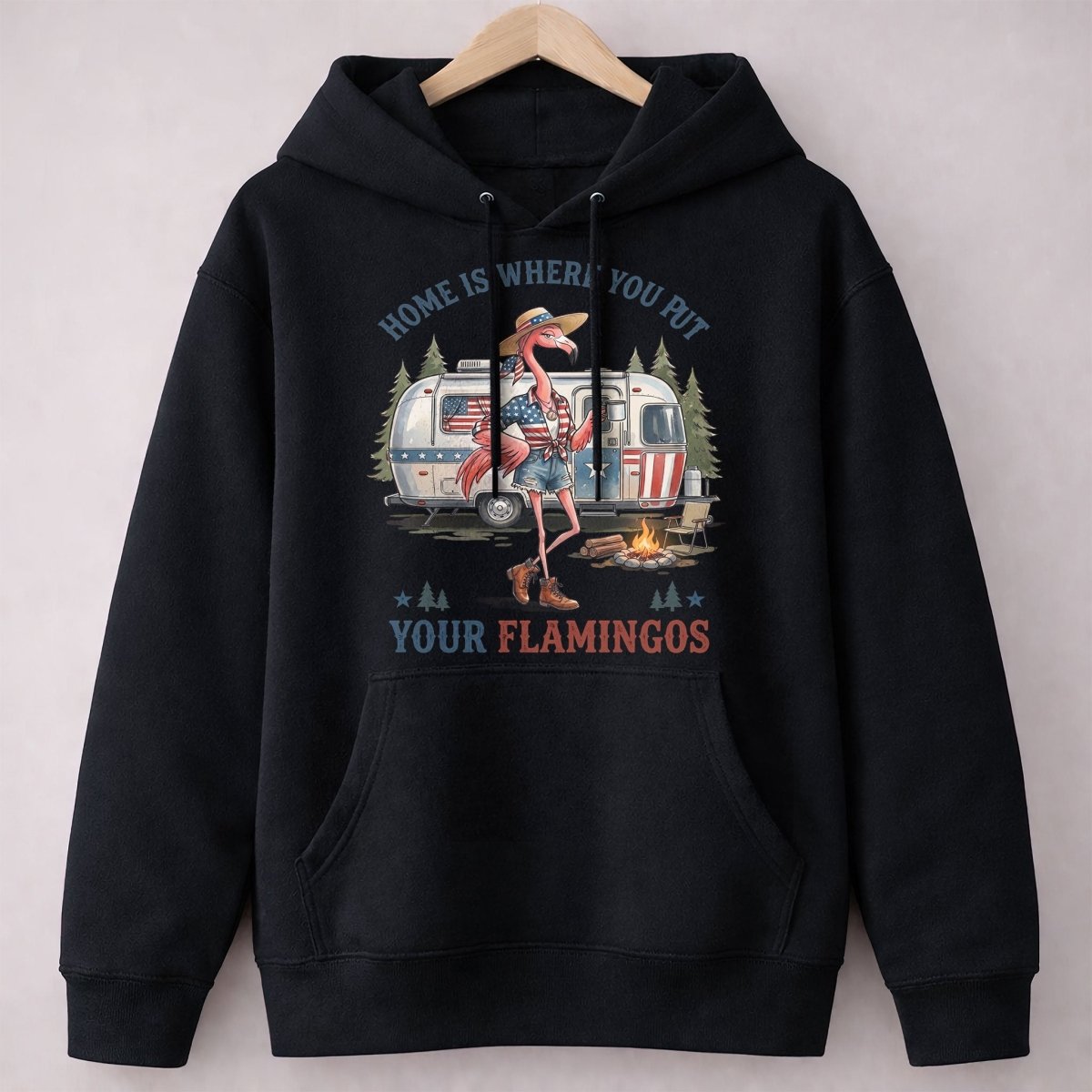 Home Is Where You Put Your Flamingos RV Camping Patriotic Shirt - FlamingoAholic