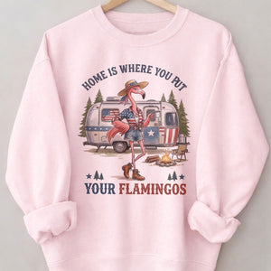 Home Is Where You Put Your Flamingos RV Camping Patriotic Shirt - FlamingoAholic