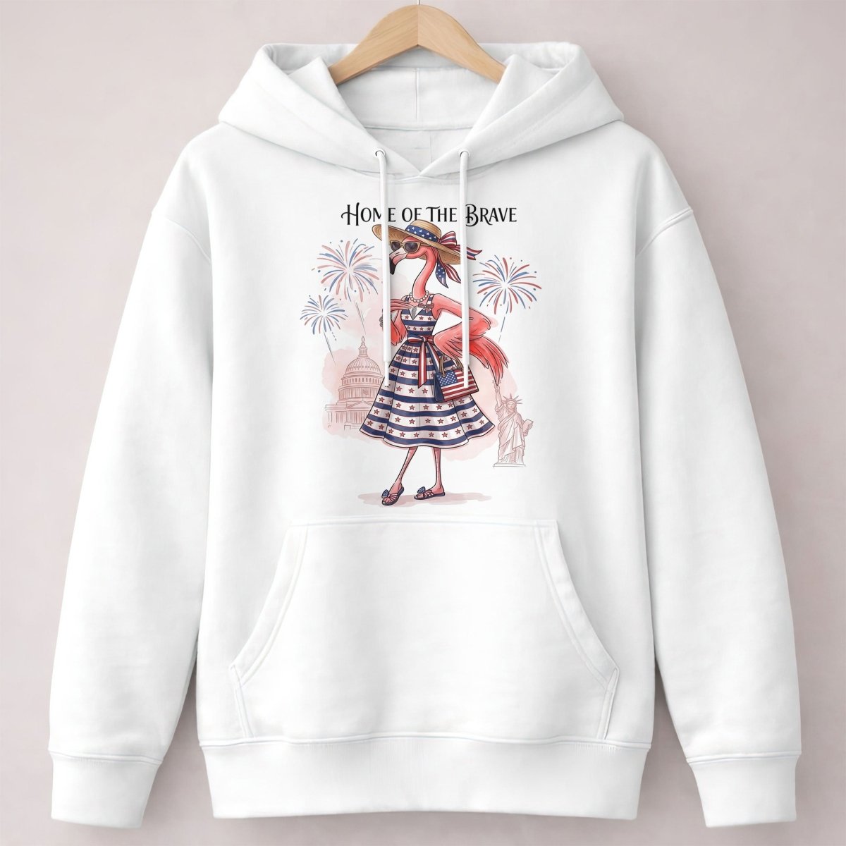Home of the Brave Patriotic Chic Flamingo July 4th Shirt - FlamingoAholic