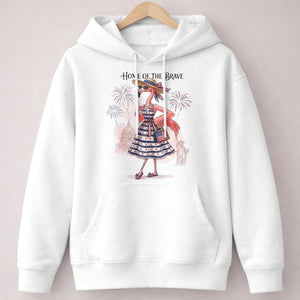 Home of the Brave Patriotic Chic Flamingo July 4th Shirt - FlamingoAholic