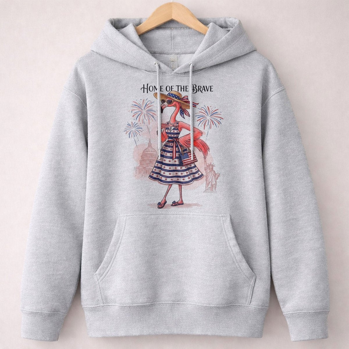 Home of the Brave Patriotic Chic Flamingo July 4th Shirt - FlamingoAholic